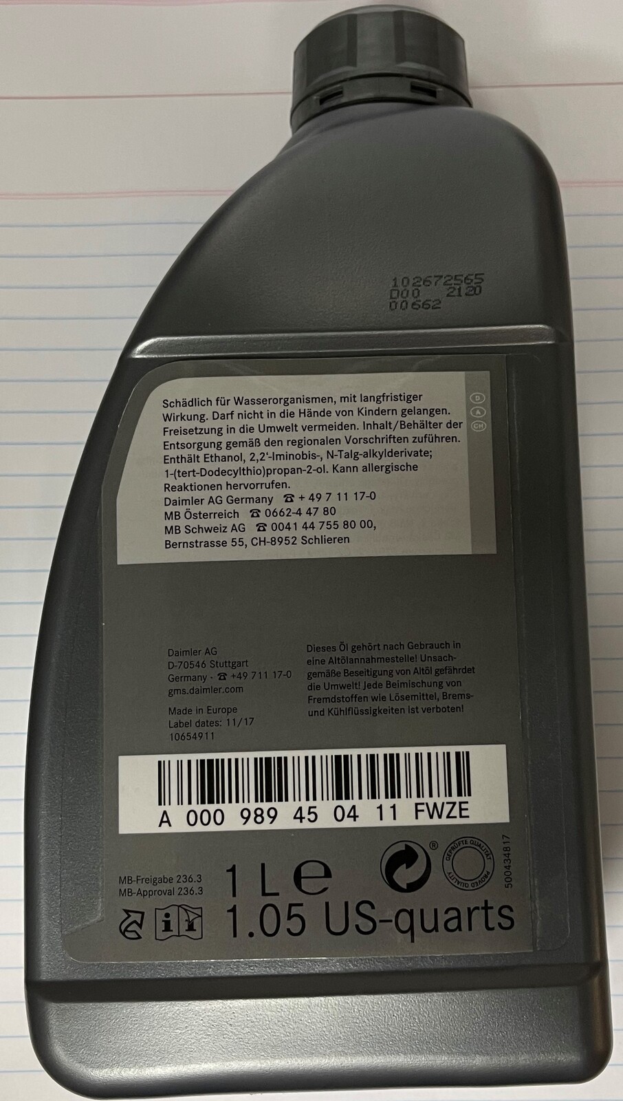 Genuine Mercedes Benz Power Steering Fluid 1L A000989450411FWZE eBay